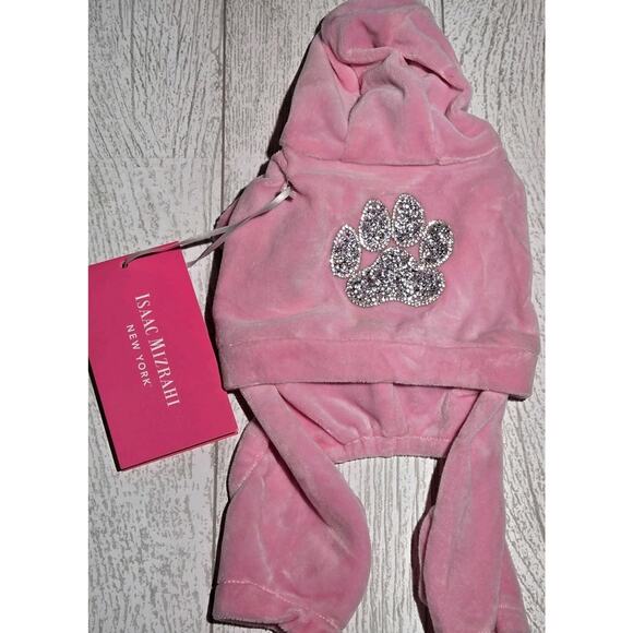 Izaac Mizrahi Other - Isaac Mizrahi Size XXS Dog Track Suit Bling Pawprint Soft Pink Velour NWT